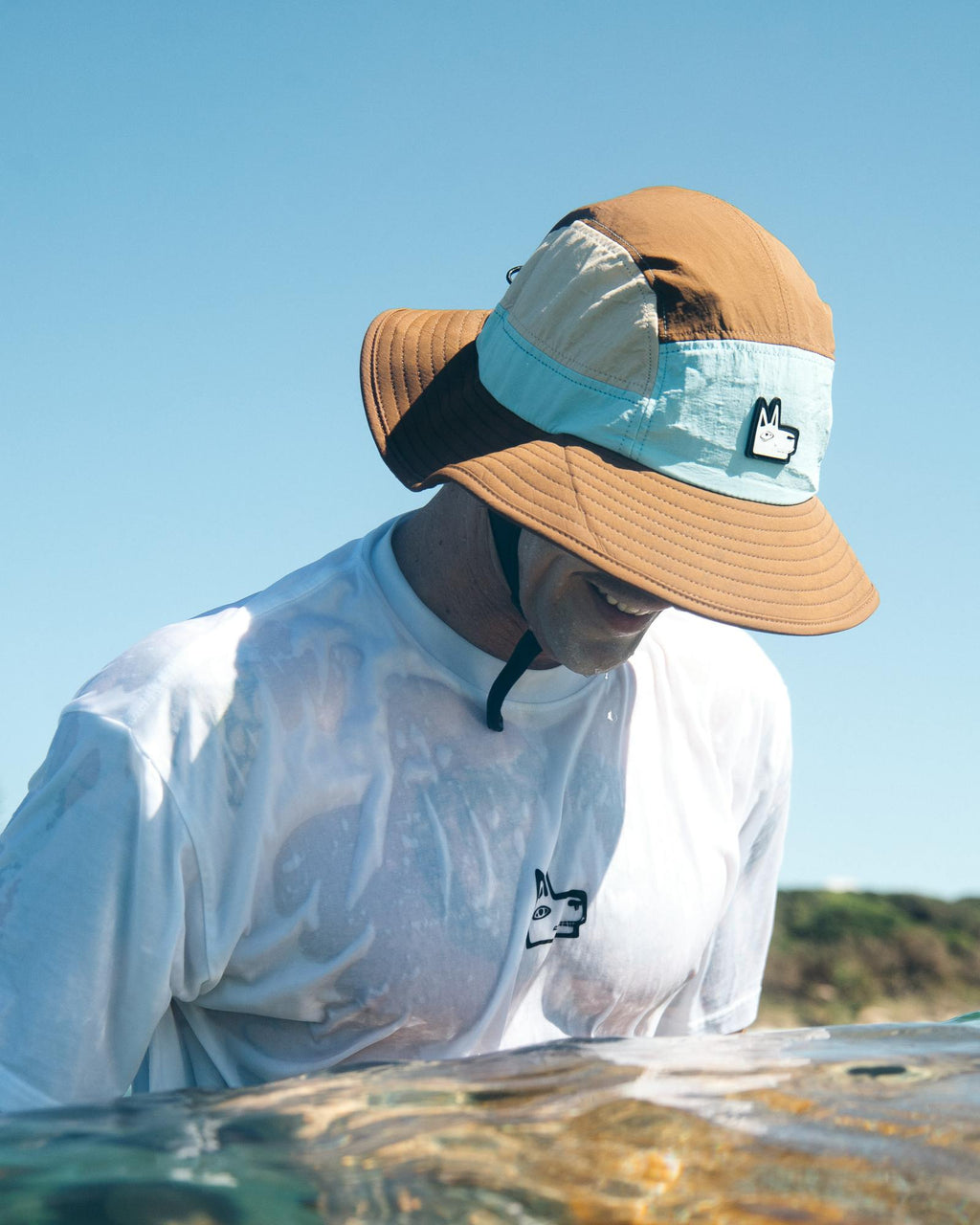 Blue + Brown Wide Brim Surf Hat