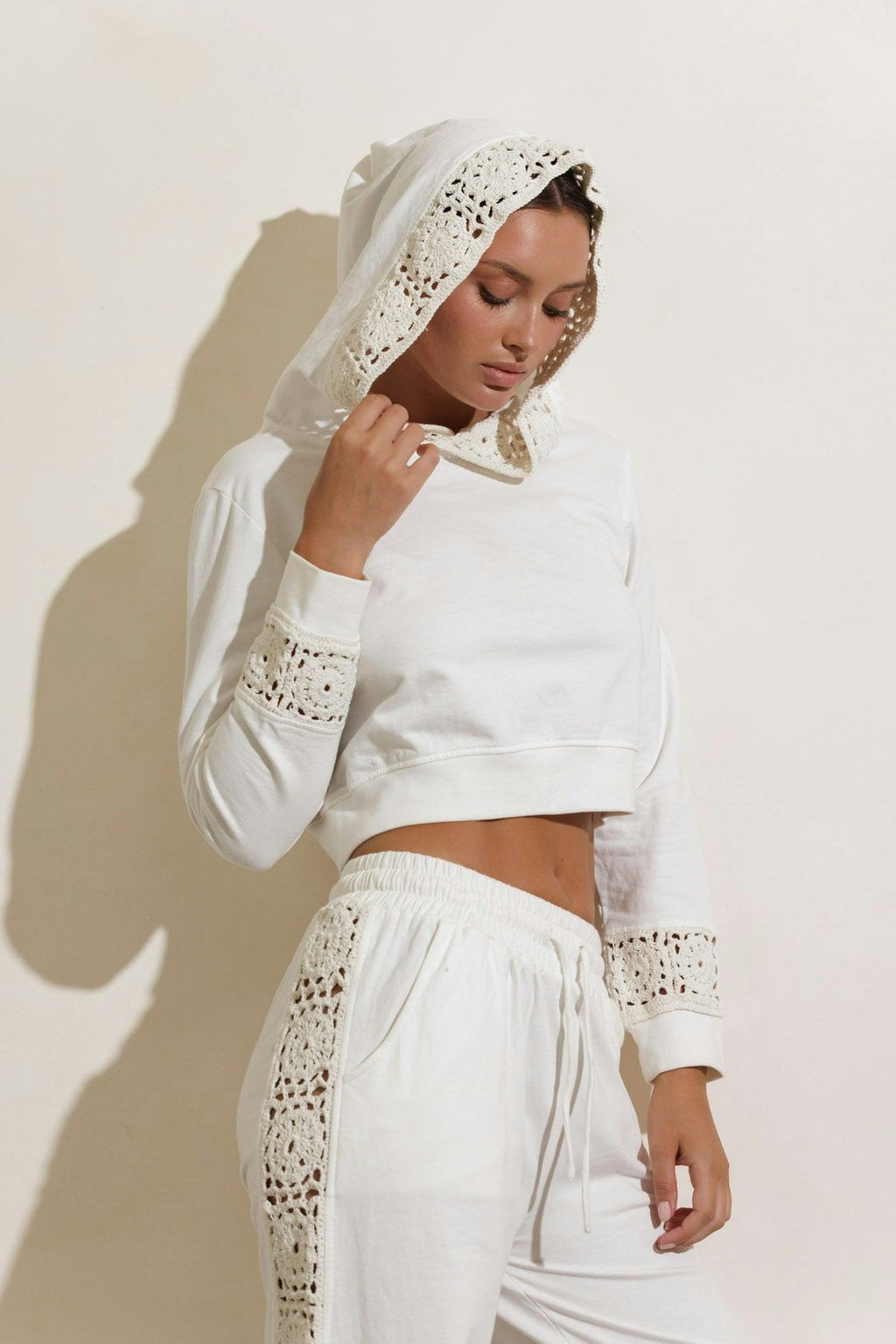 DRIFT CROCHET HOODIE TOP - CREAM