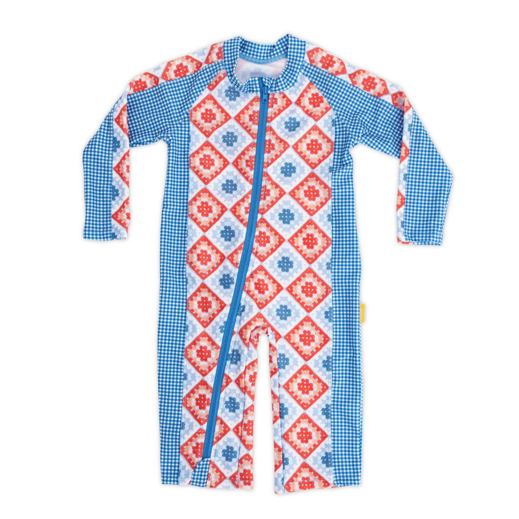 Tyoub Baby Sun-Safe Zip-Up Swimsuit Retro Crochet Square