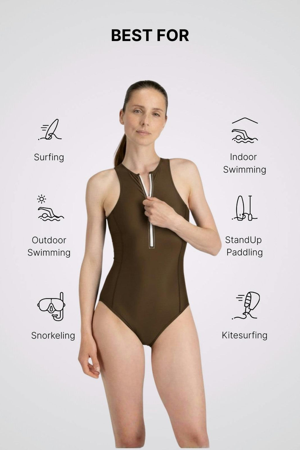 Yemaya One Piece Sleeveless Swimsuit ― Coffee