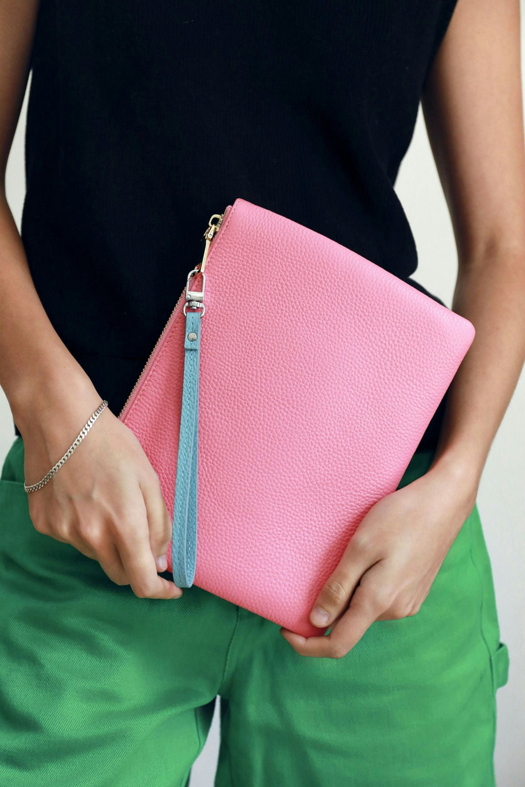 Leather Clutch Wristlet | Blue Silver