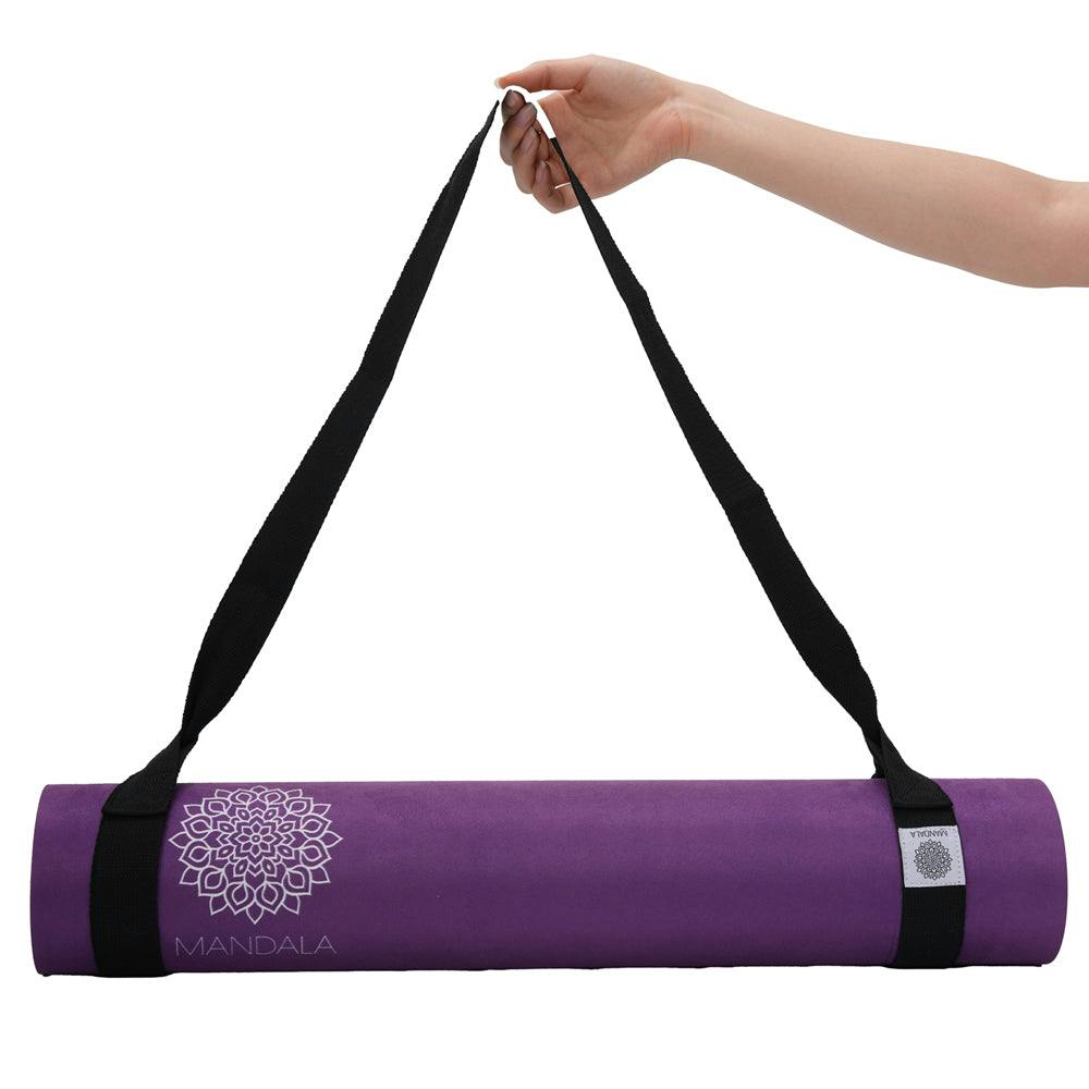 Mandala Yoga Mat Premium Bundle, Includes Yoga Mat 188cm H x 61cm W, Yoga Strap & Steel Hydration Bottle - Purple