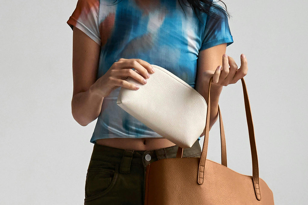 Leather Make Up Bag | Cream Gold