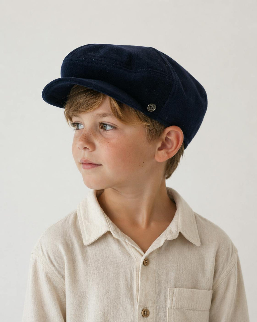 The Twist Paperboy Cap – Navy Velveteen – Kids