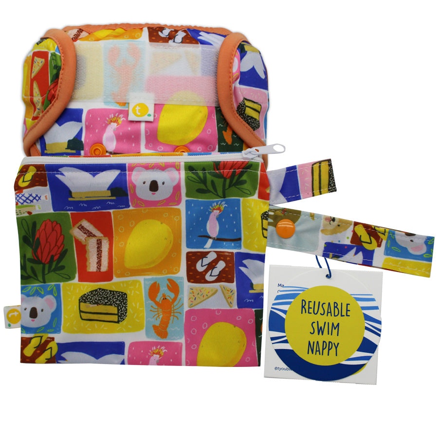Tyoub x Suki McMaster Adjustable Reusable Swim Nappy and Wet Bag - Aussie Icons