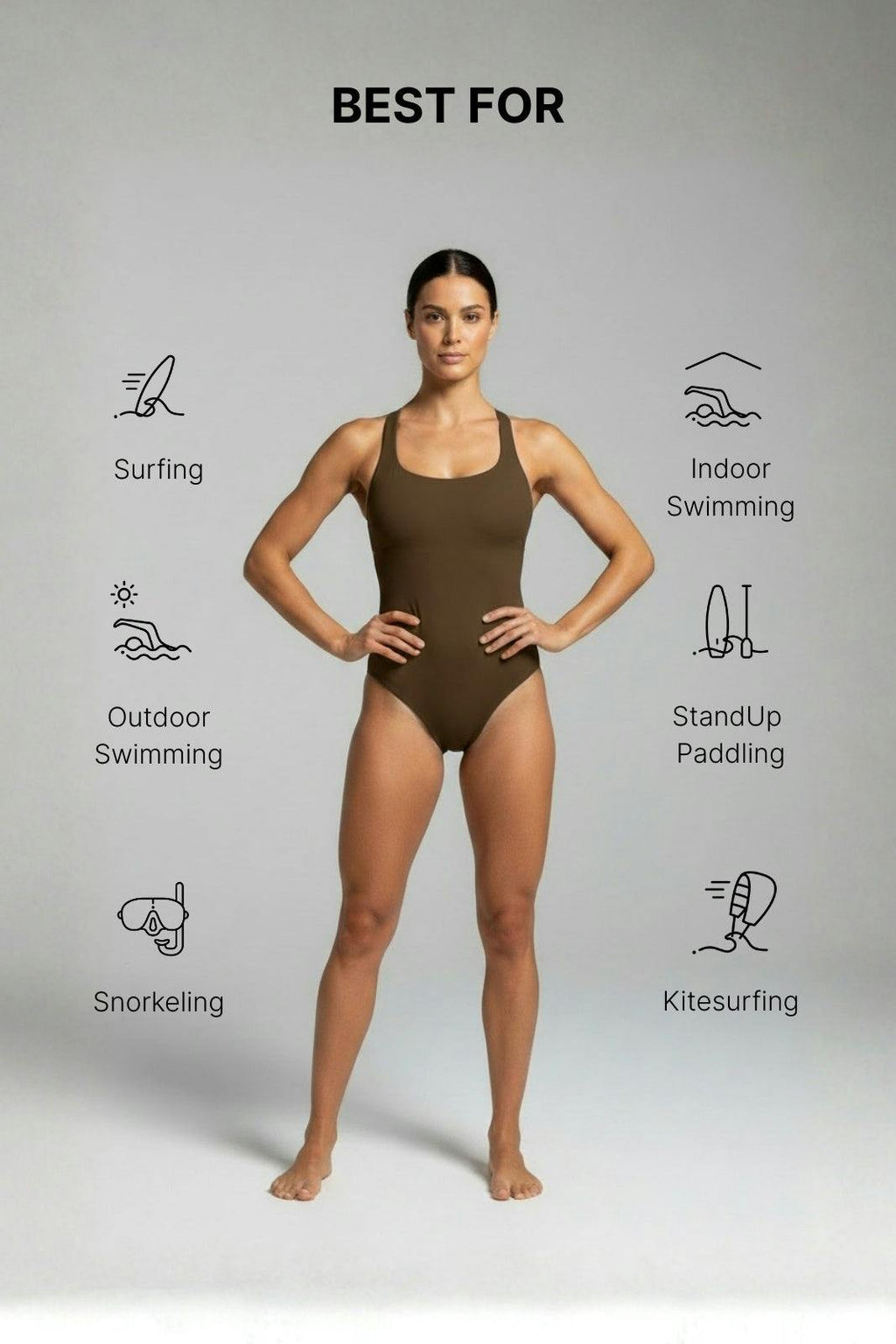 Nerida One Piece Swimsuit Scoop Neck ― Coffee