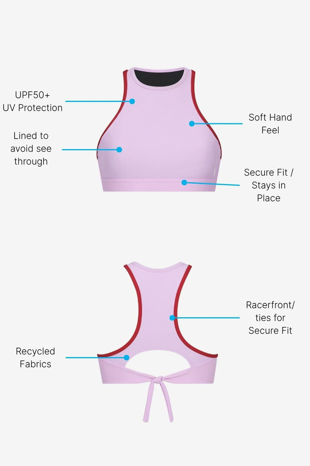 Bikini Top Racerfront Tie ― Lilac / Red