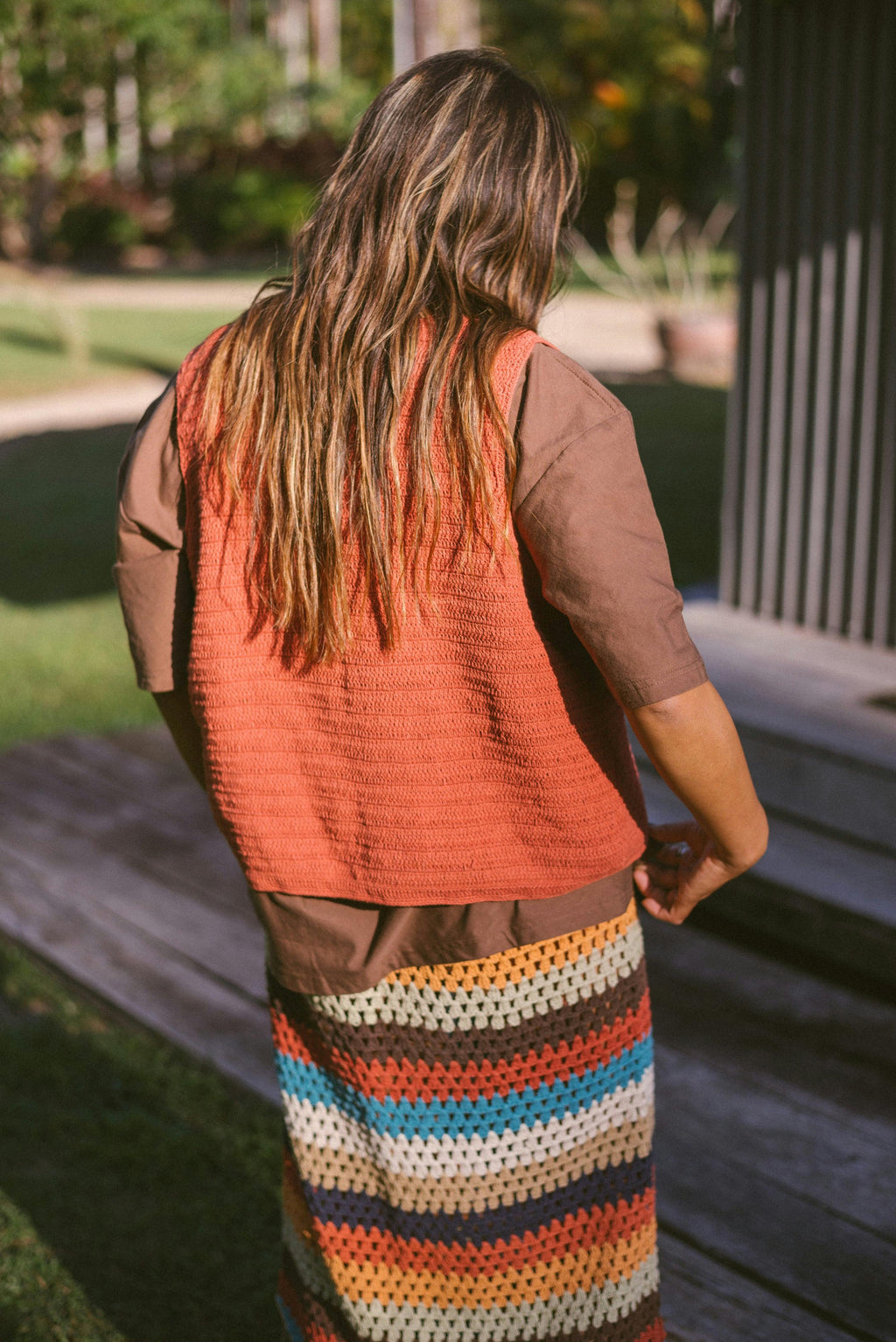 Crochet Tie Vest in Rust