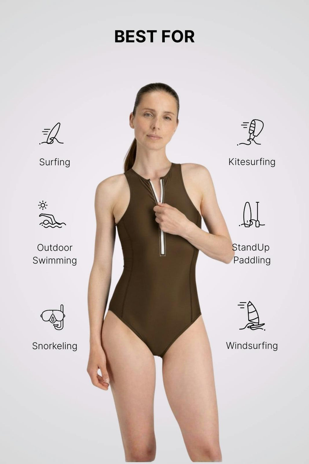 Yemaya One Piece Sleeveless Swimsuit ― Coffee