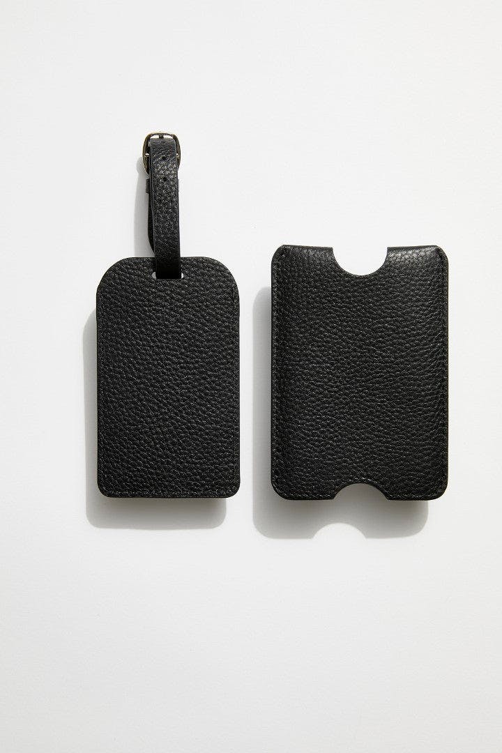 Leather Luggage Tag | Black Silver