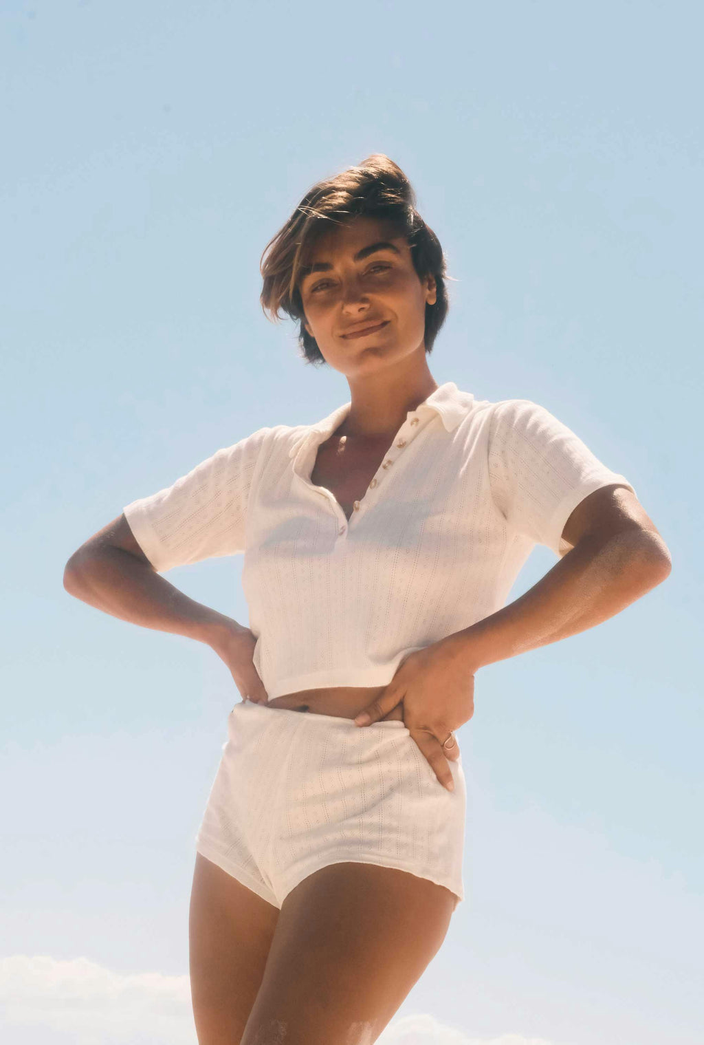 Beach PJ Short in Cream Pointelle