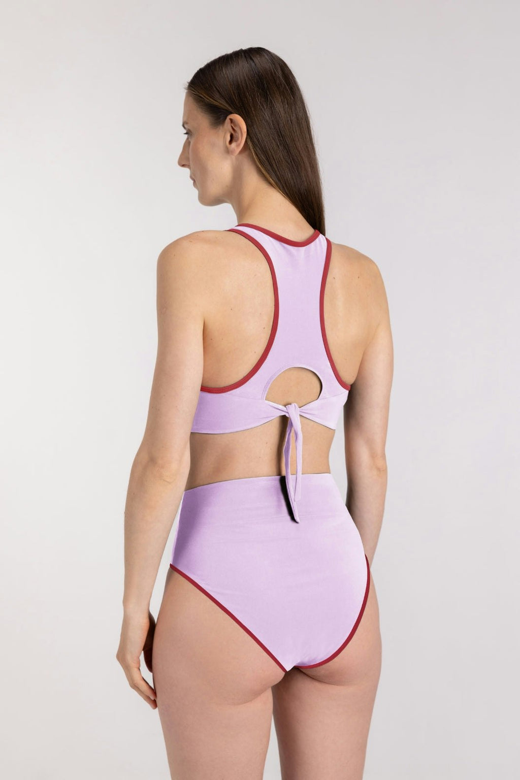 Bikini Top Racerfront Tie ― Lilac / Red