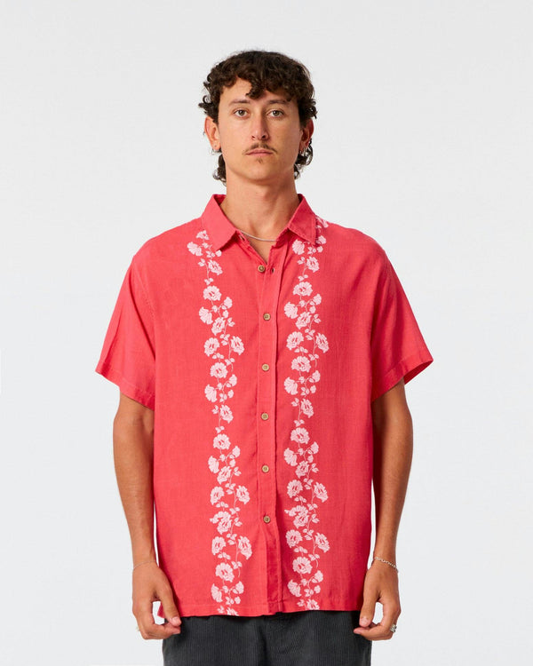 Peace Floral Linen Shirt - Washed Red image 1