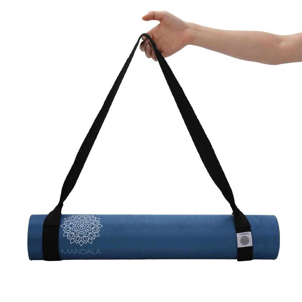 Mandala Yoga Mat Premium Bundle, Includes Yoga Mat 188cm H x 61cm W, Yoga Strap & Steel Hydration Bottle - Midnight Blue
