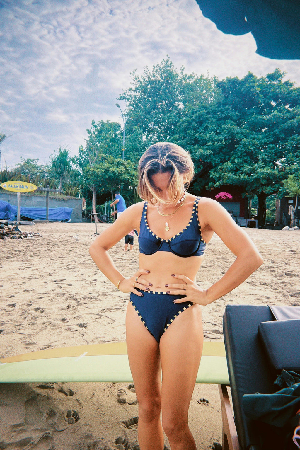 Pacific Bikini Brief in Navy and Gold