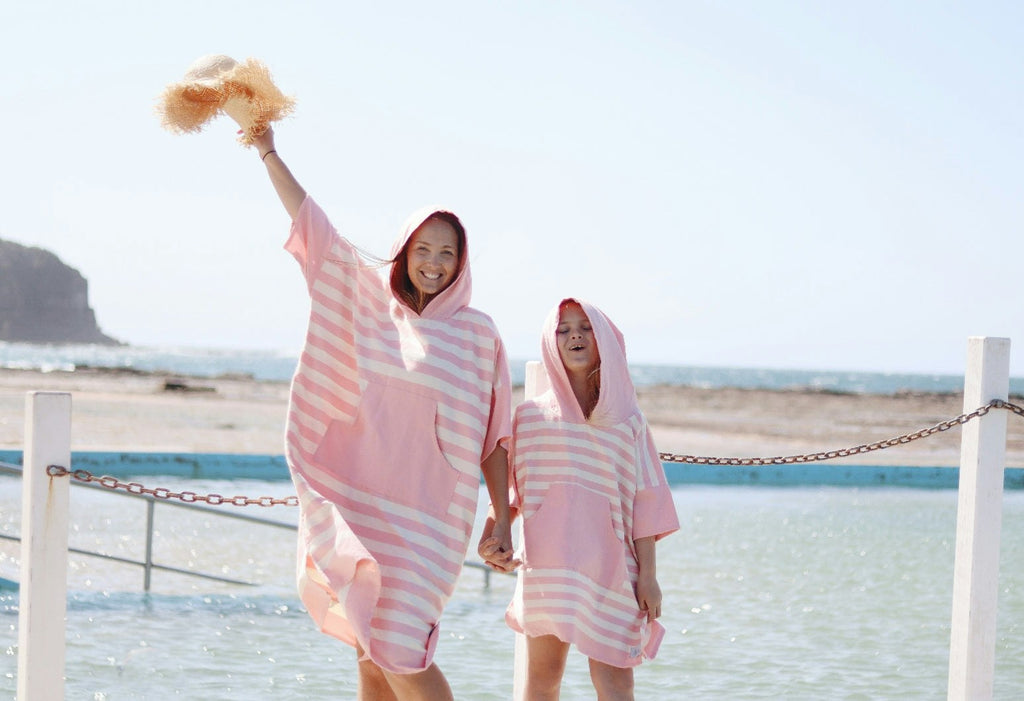 Ocean Pink Stripe Large Poncho