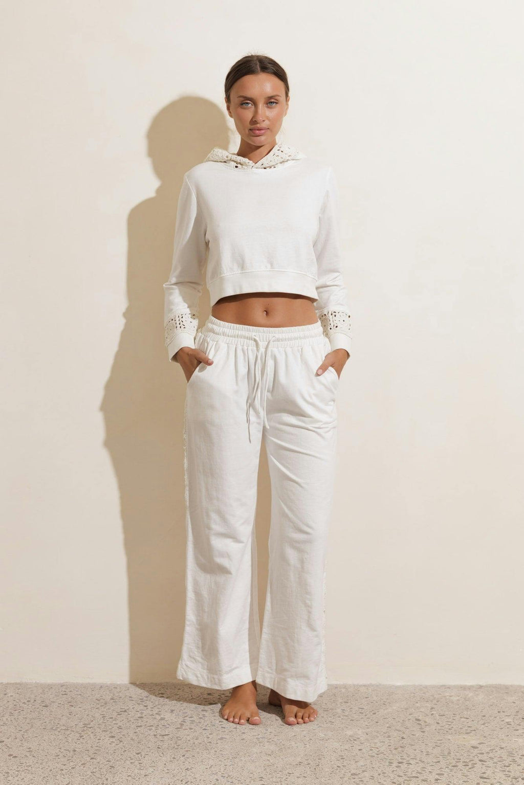 DRIFT CROCHET HOODIE TOP - CREAM