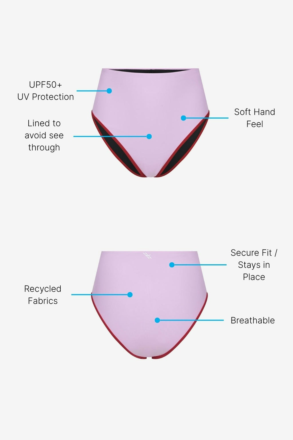 Bikini Bottom High Waist ― Lilac / Red