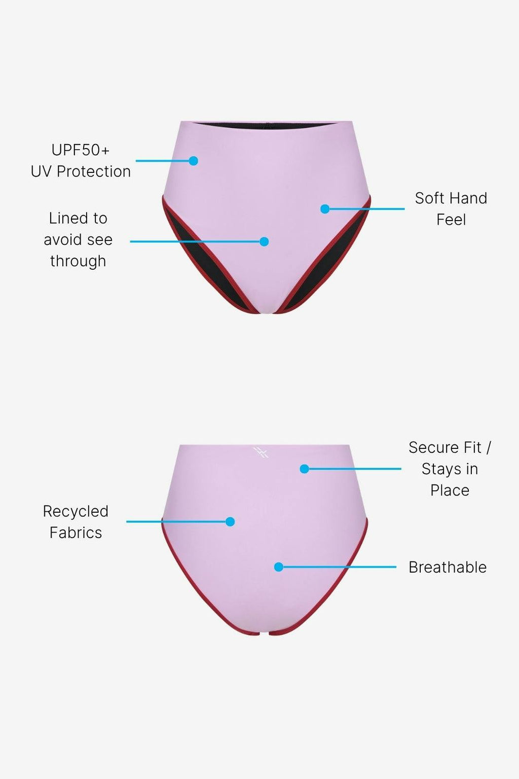 Bikini Bottom High Waist ― Lilac / Red