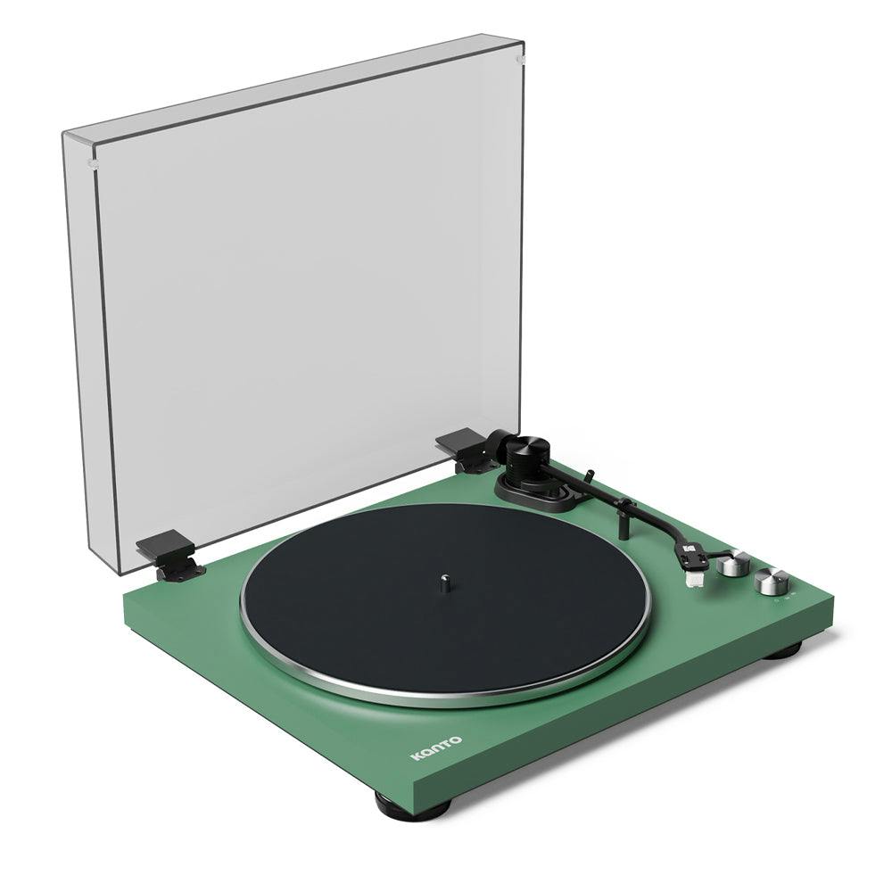 Kanto OBI3 Turntable - Matte Green with Kanto ORA 100W Powered Speakers - Black Bundle