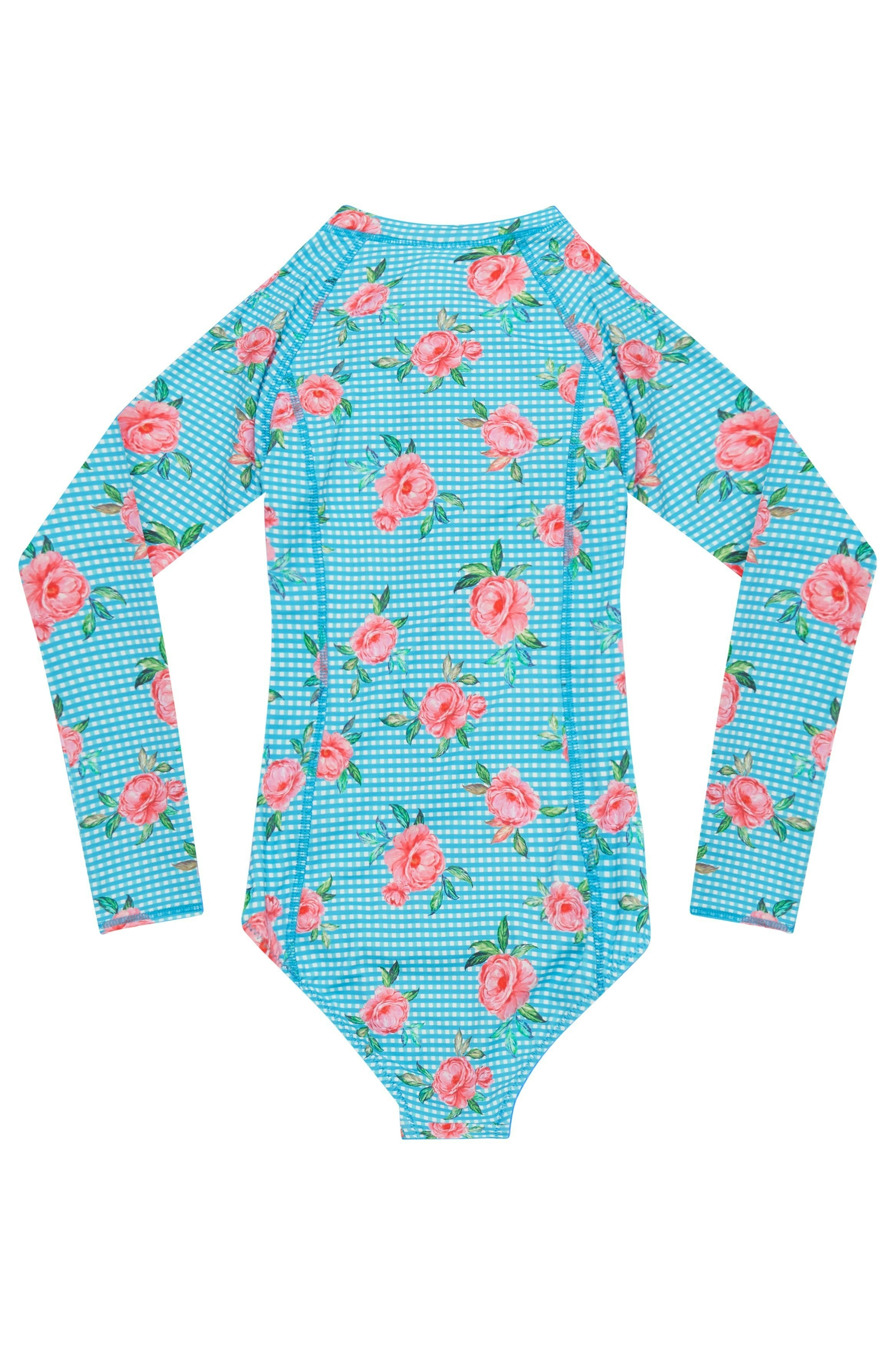 Long sleeve surf swimsuit with matching Beach Hat - Vacation Time print