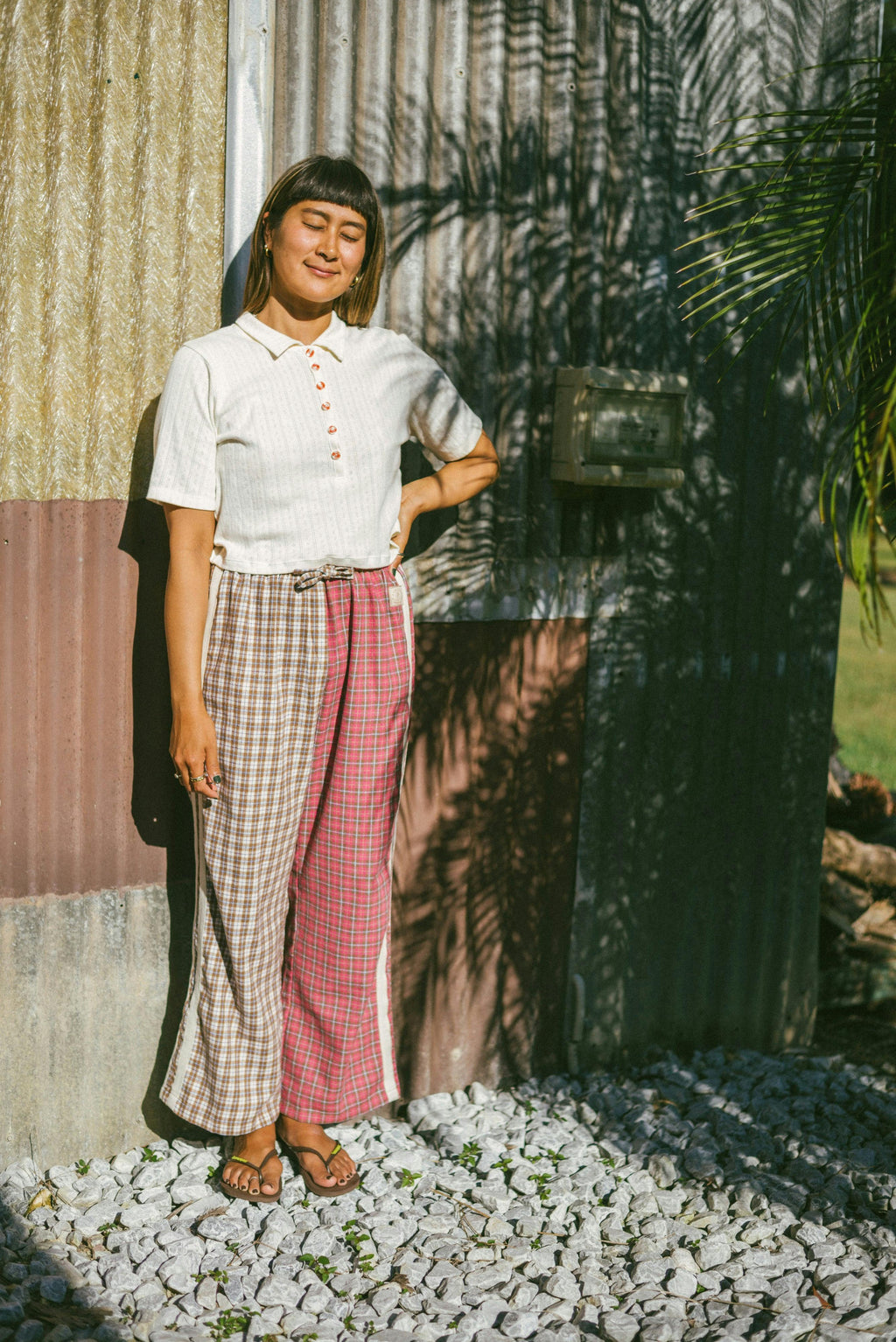 Beach PJ Collar Tee in Cream Pointelle