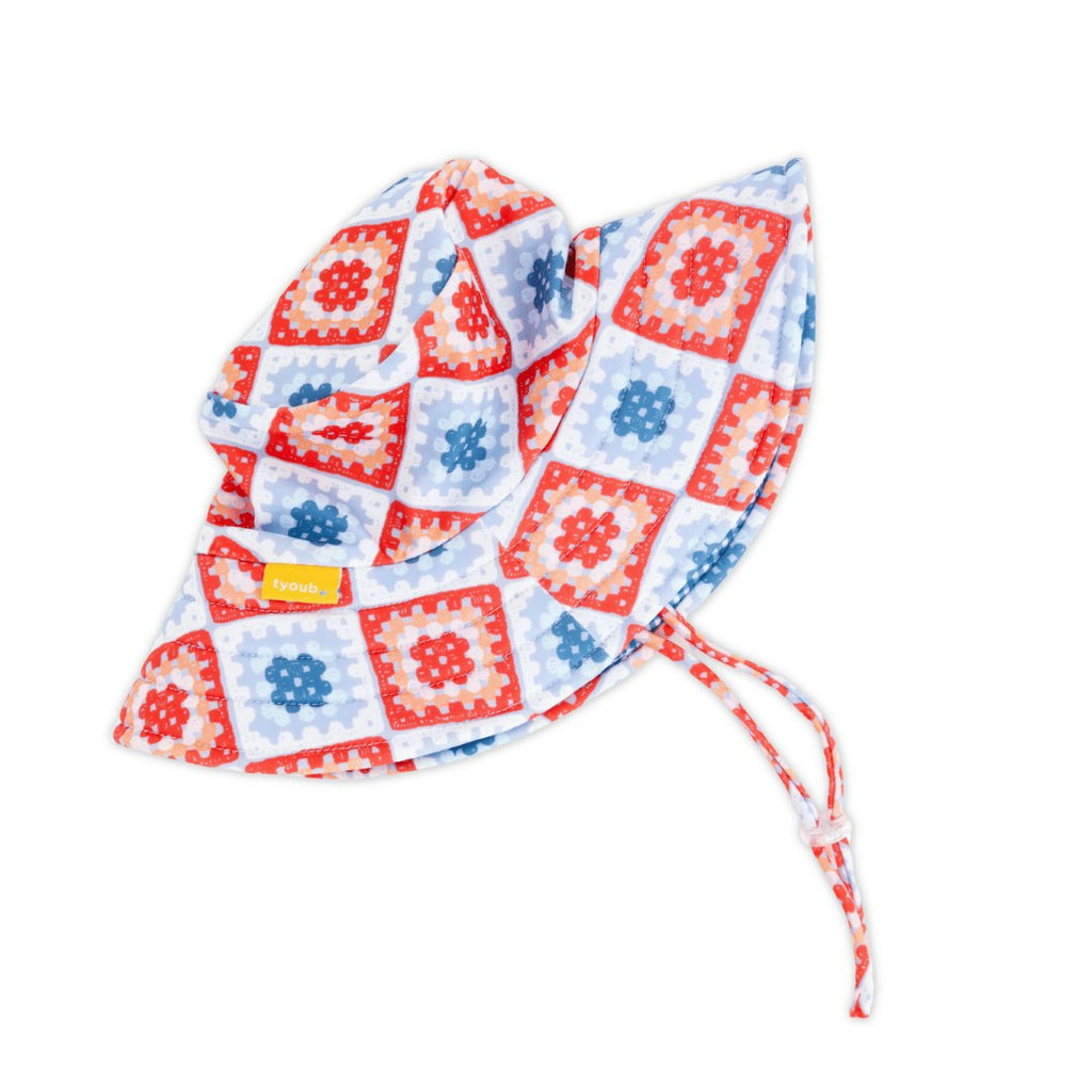Tyoub Kids’ Wide Brim Bucket Hat Modern Retro Crochet Square