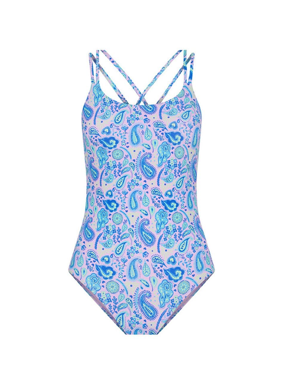 Teen Period Swimwear Cross Back One Piece Super Absorbency Paisley Pink