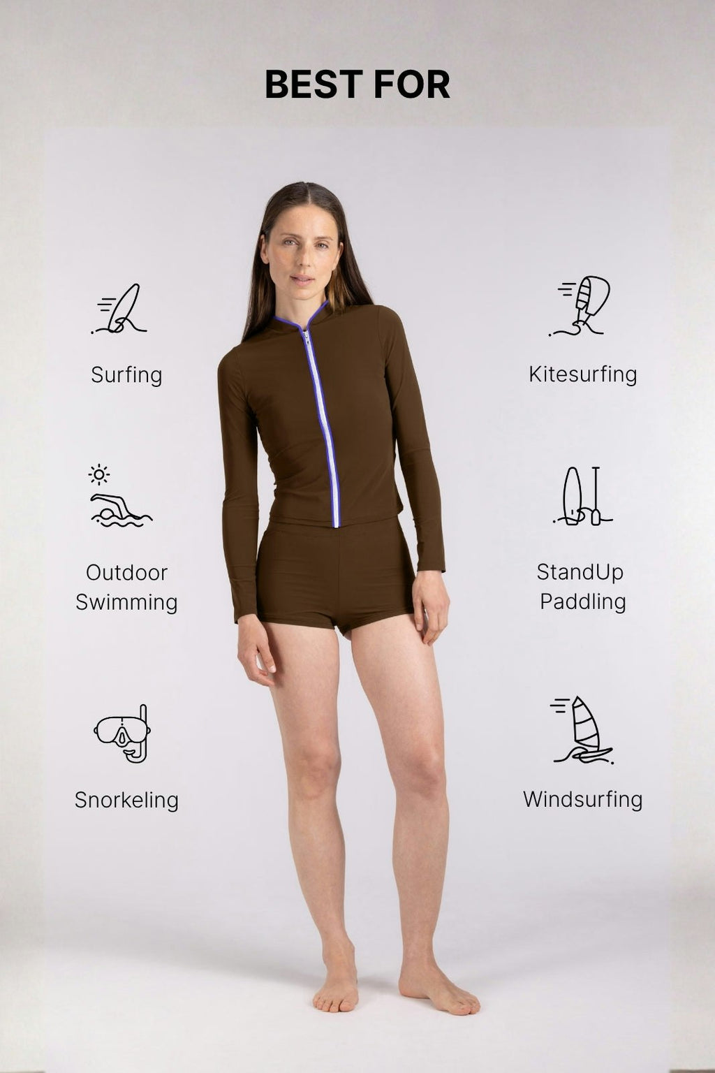 Rash Guard With Zip ― Coffee / Blue