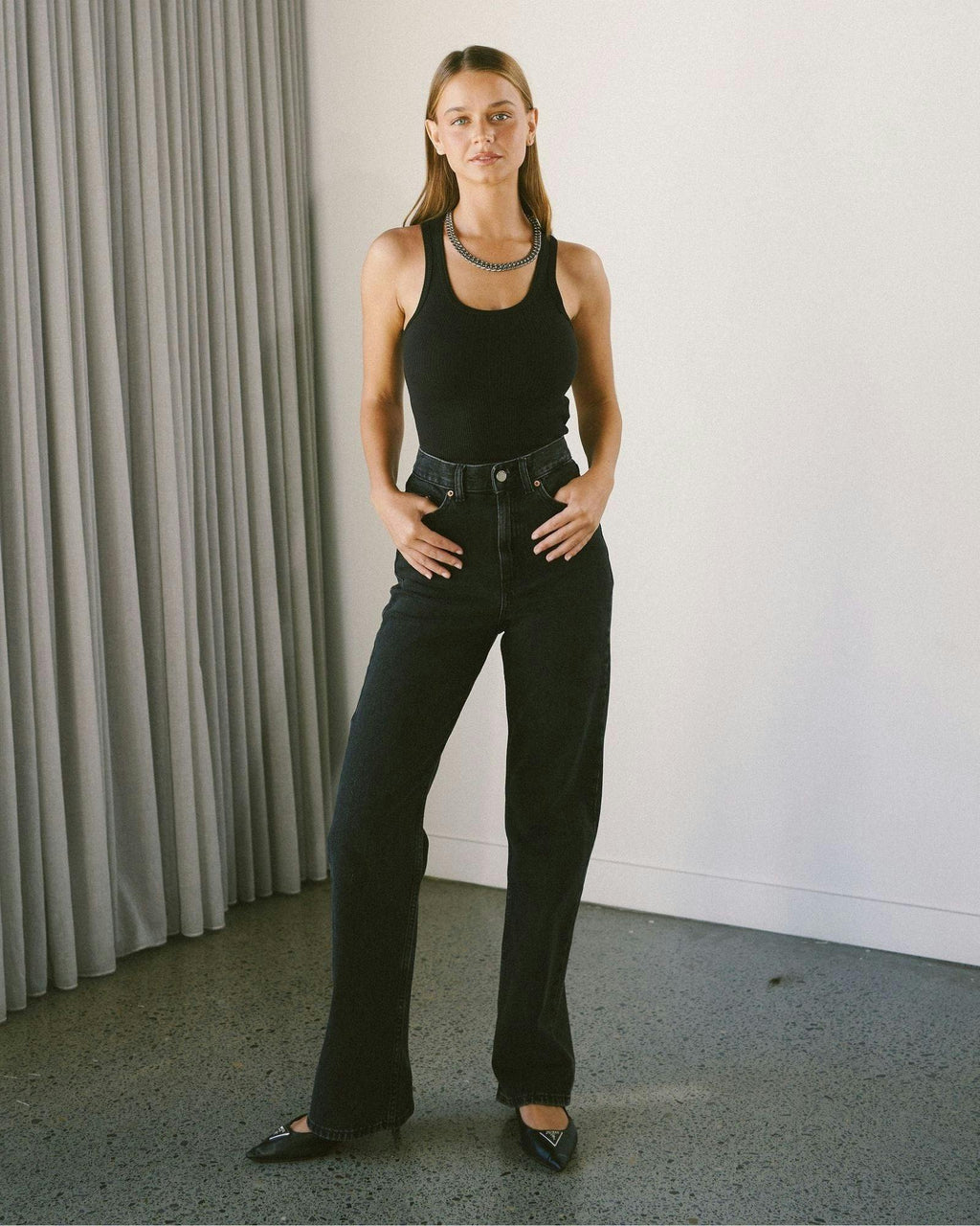 Echo High Straight Jeans - Tar Retro Black
