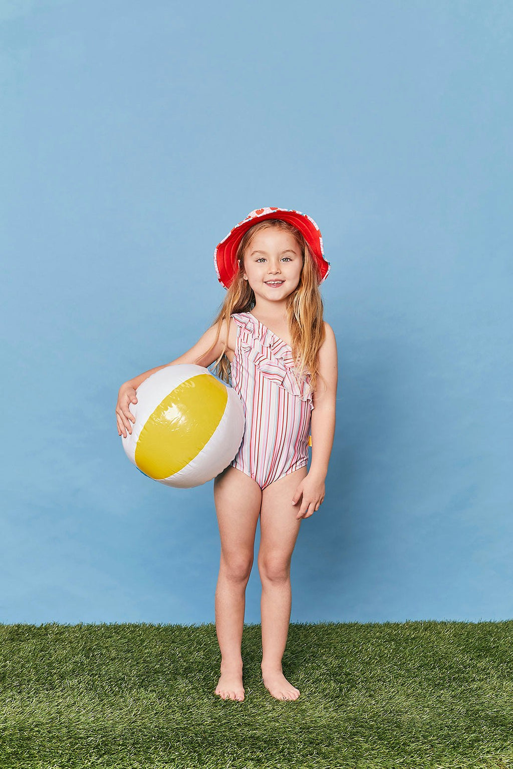 Tyoub One-shoulder One-Piece Eco Swimsuit Gelato Stripe Girls