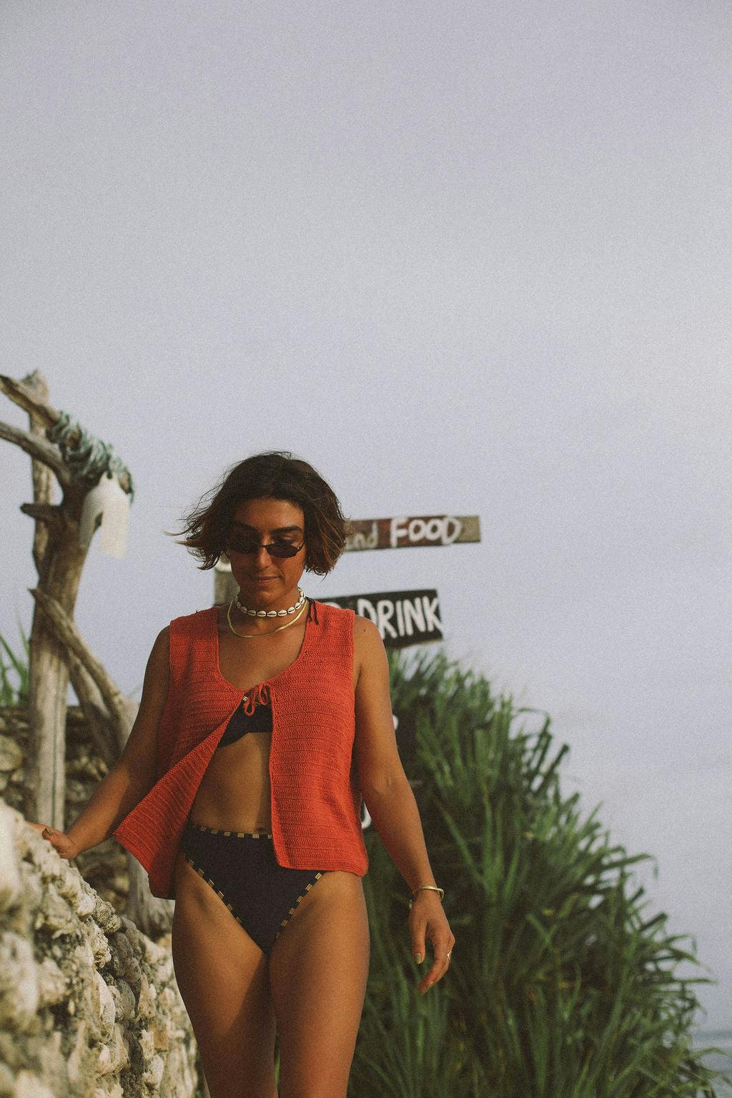 Pacific Bikini Brief in Navy and Gold