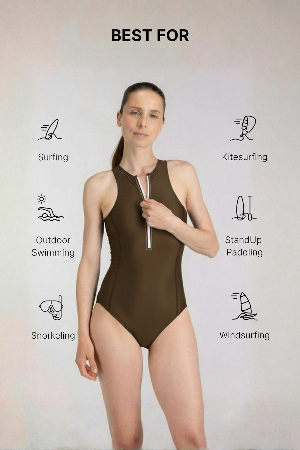 Yemaya One Piece Sleeveless Swimsuit ― Coffee