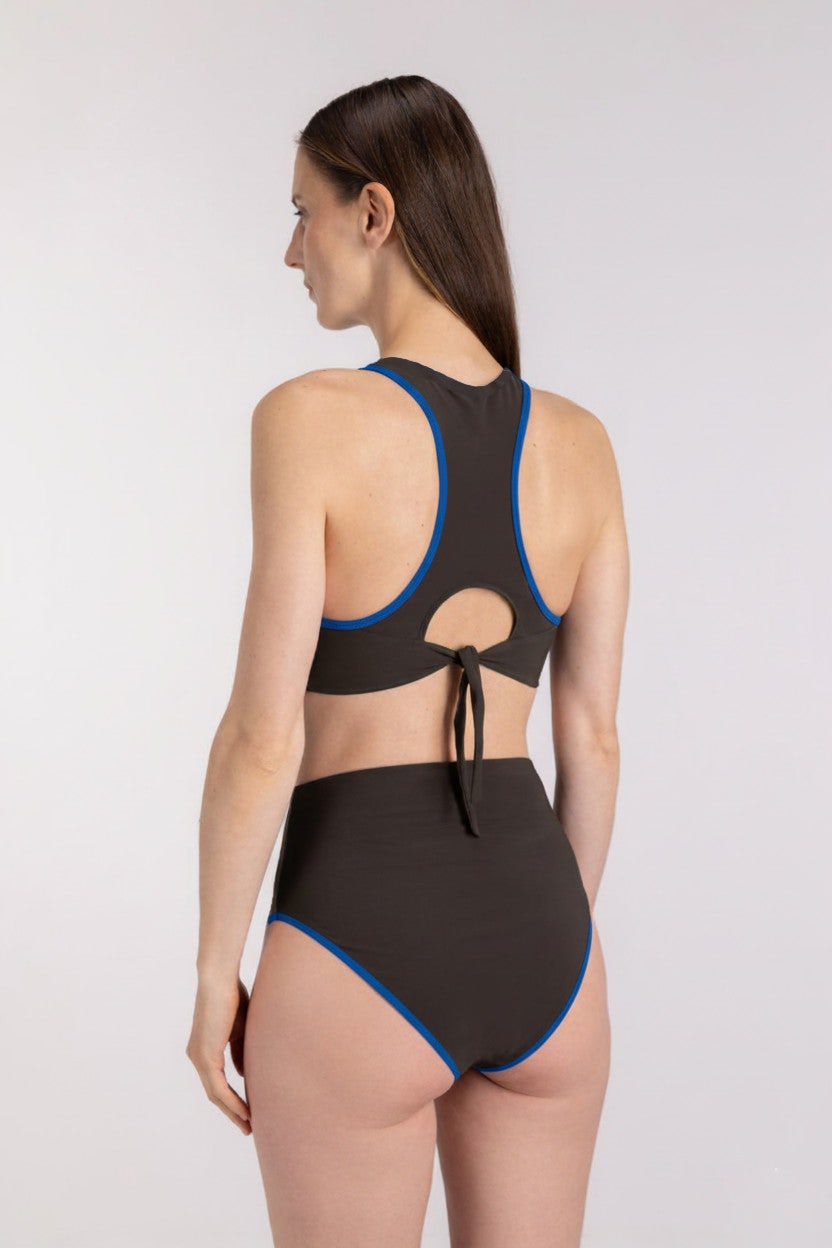 Bikini Top Racerfront Tie ― Coffee / Blue