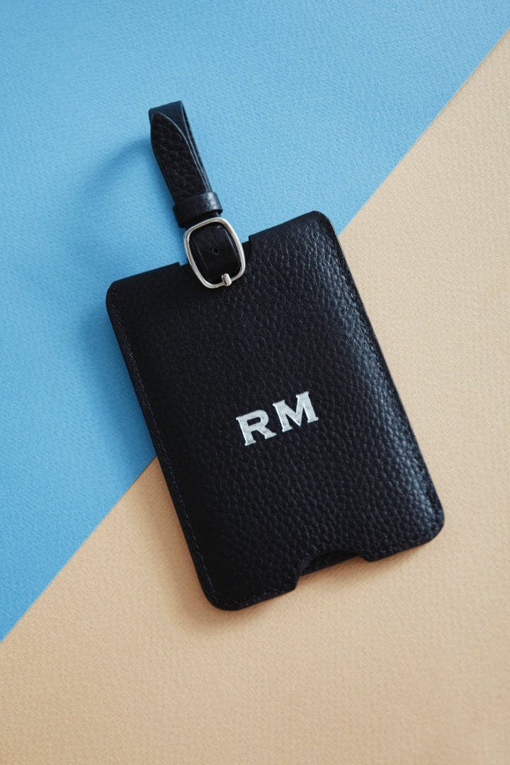 Leather Luggage Tag | Black Silver