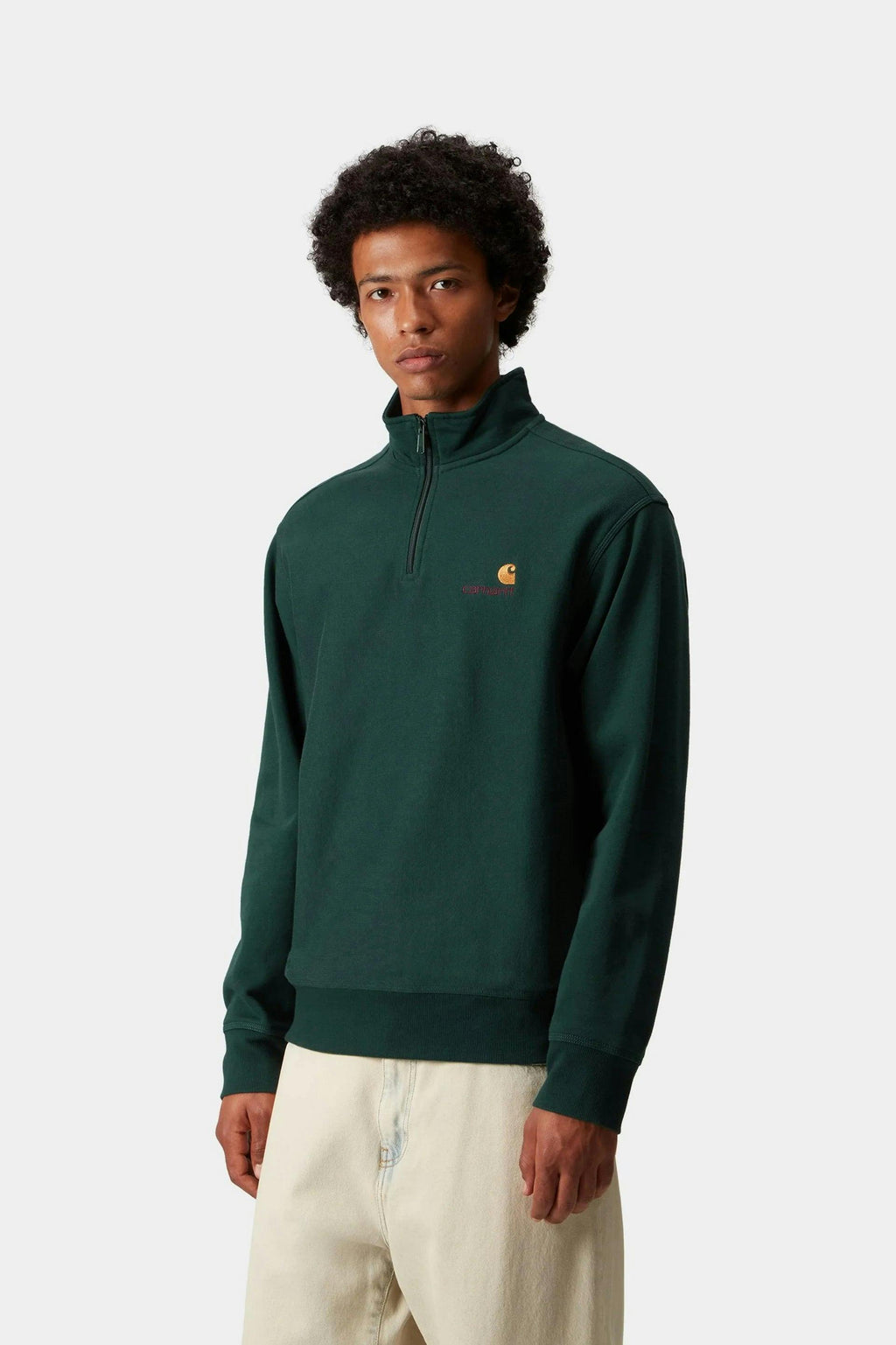 Carhartt WIP Half Zip American Script Sweat in Dark Fir