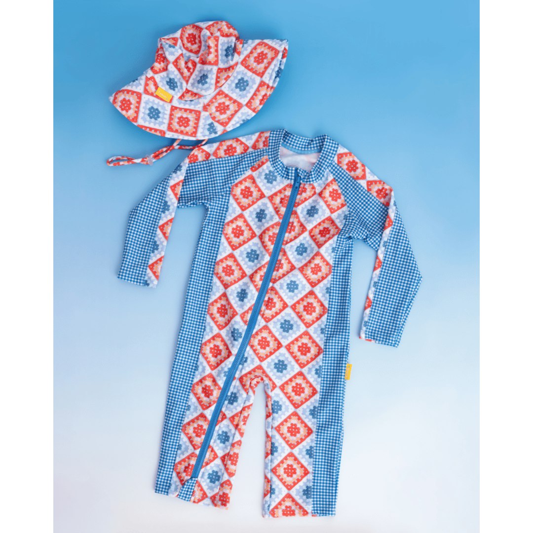 Tyoub Baby Sun-Safe Zip-Up Swimsuit Retro Crochet Square