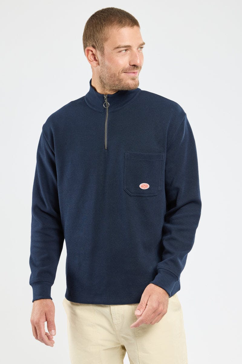 Armor Lux Heritage Cotton Quarter Zip in Navy