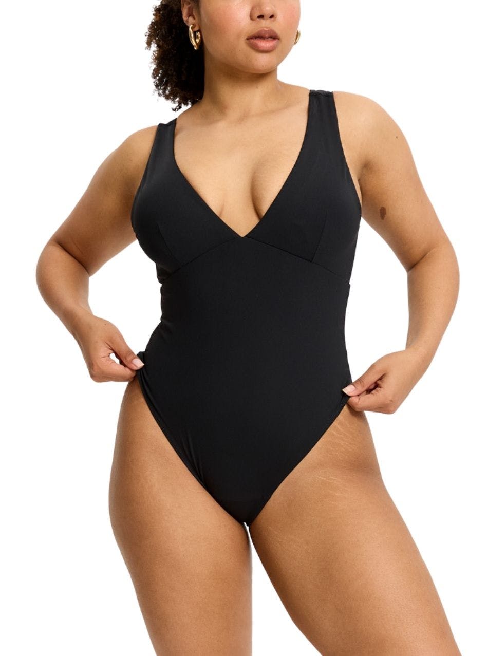 Swimwear V Plunge One Piece Light Absorbency Black