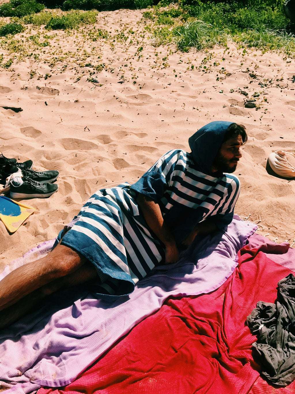 Ocean Blue Stripe Large Poncho