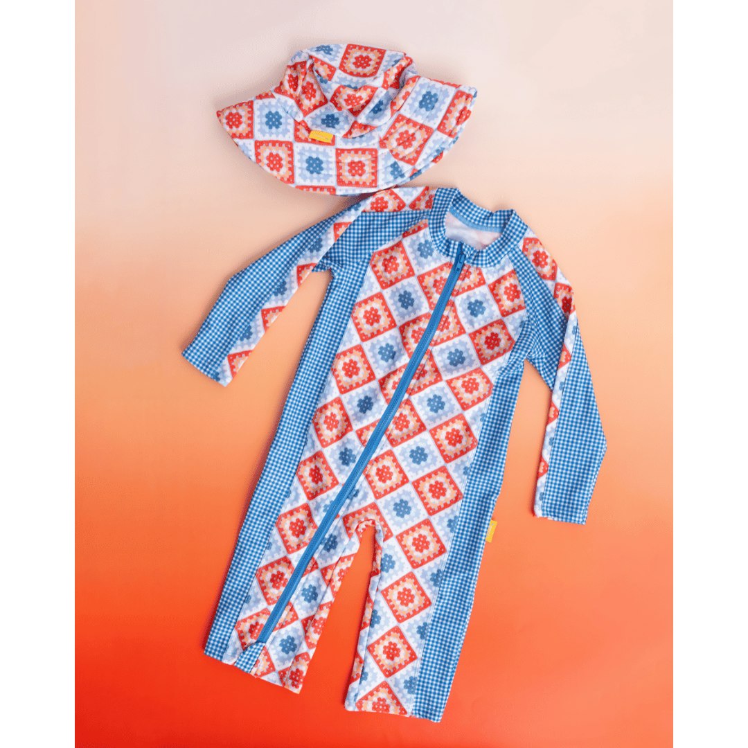 Tyoub Kids’ Wide Brim Bucket Hat Modern Retro Crochet Square