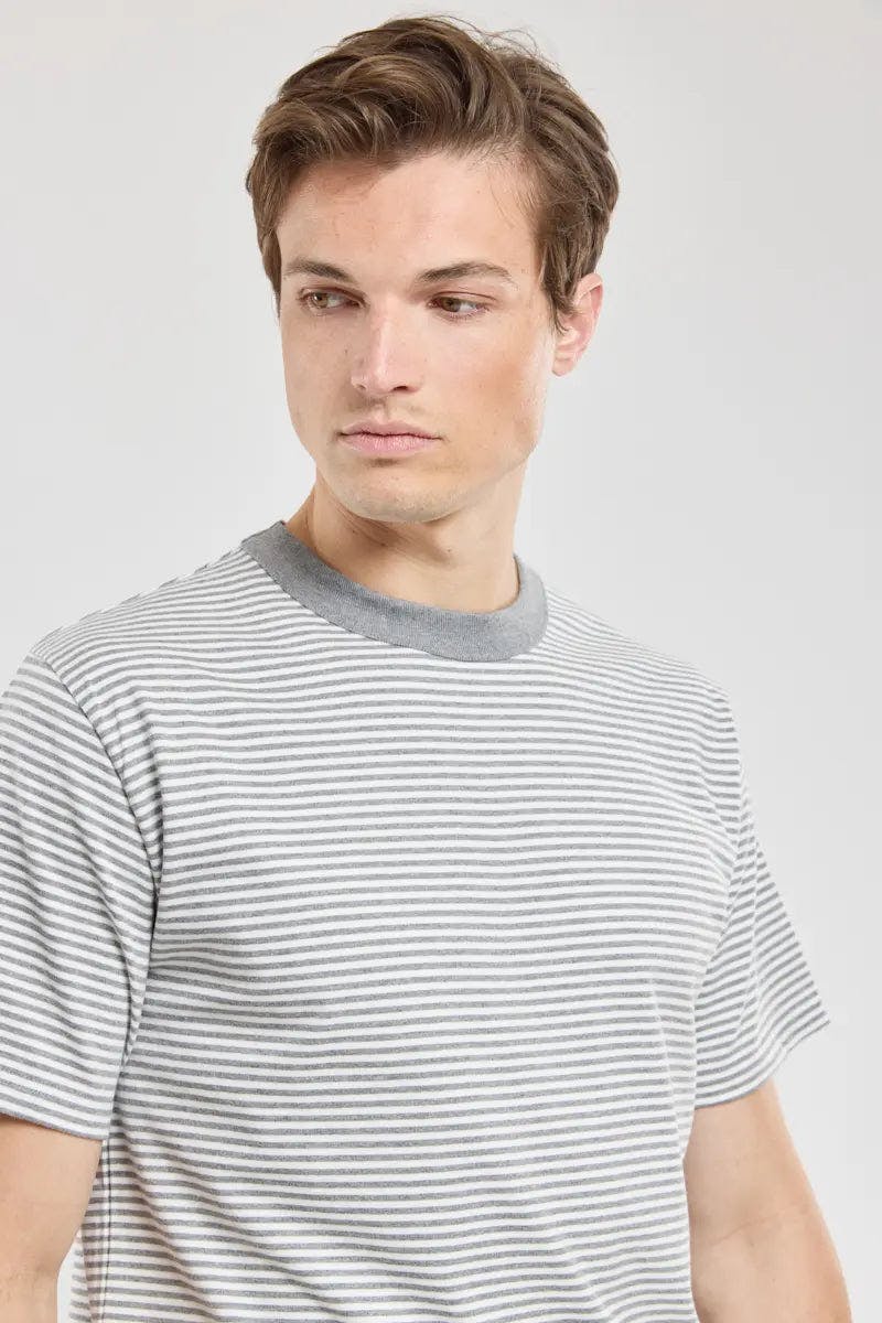 Armor Lux Heritage Striped T-Shirt in Misty Grey & Milk