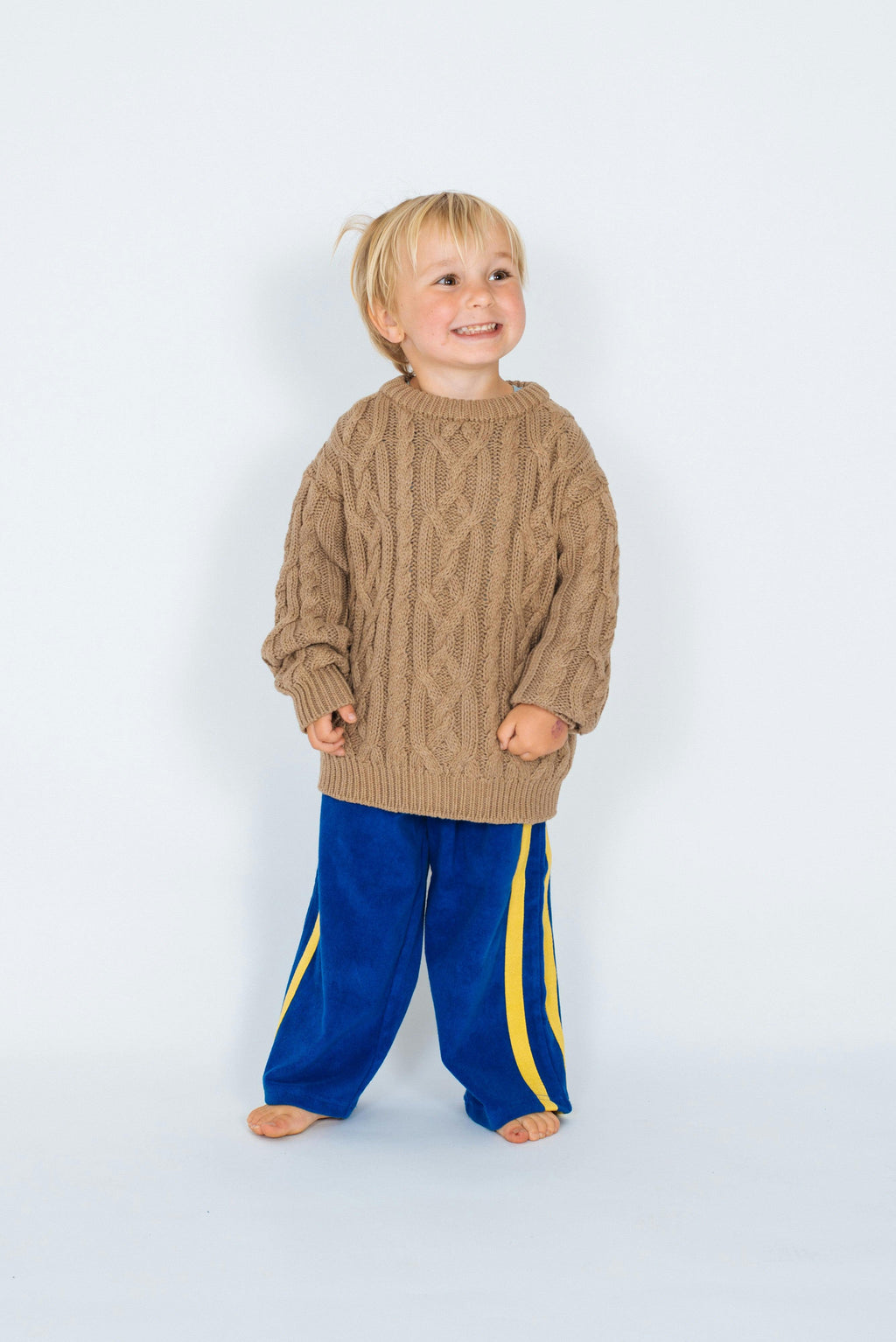 Mini Terry Pant in Cobalt and Yellow Canvas Stripe