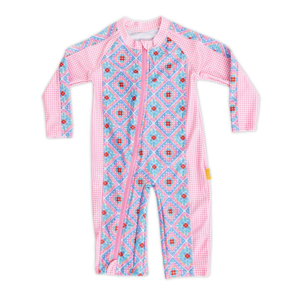 Tyoub Baby Sun-Safe Zip-Up Swimsuit Petal Patchwork