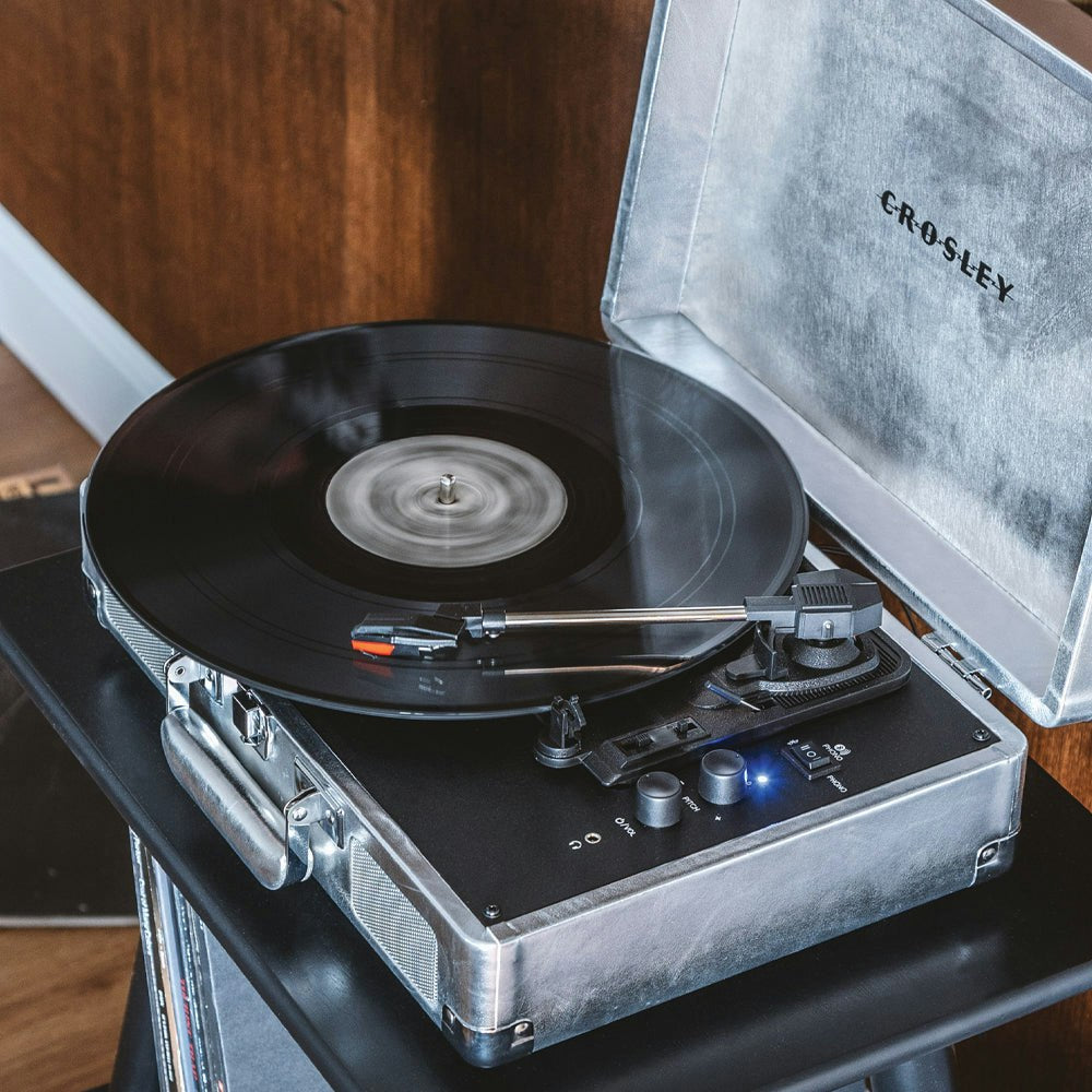 Crosley Cruiser Bluetooth Portable Turntable - Silver + Bundled Crosley Record Storage Display Stand