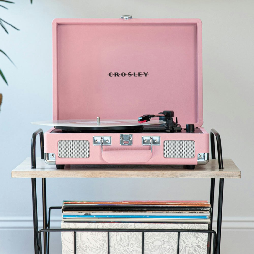 Crosley Cruiser Bluetooth Portable Turntable - Blush Pink + Crosley Entertainment Stand Bundle