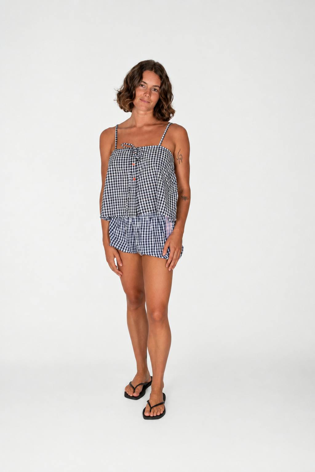 Aura Button Cami Top in Black Gingham