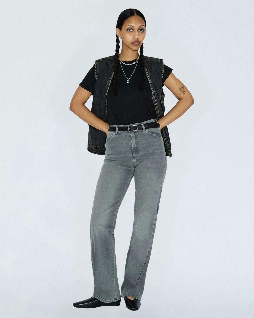 Moxy High Straight Jeans - Washed Light Grey Used