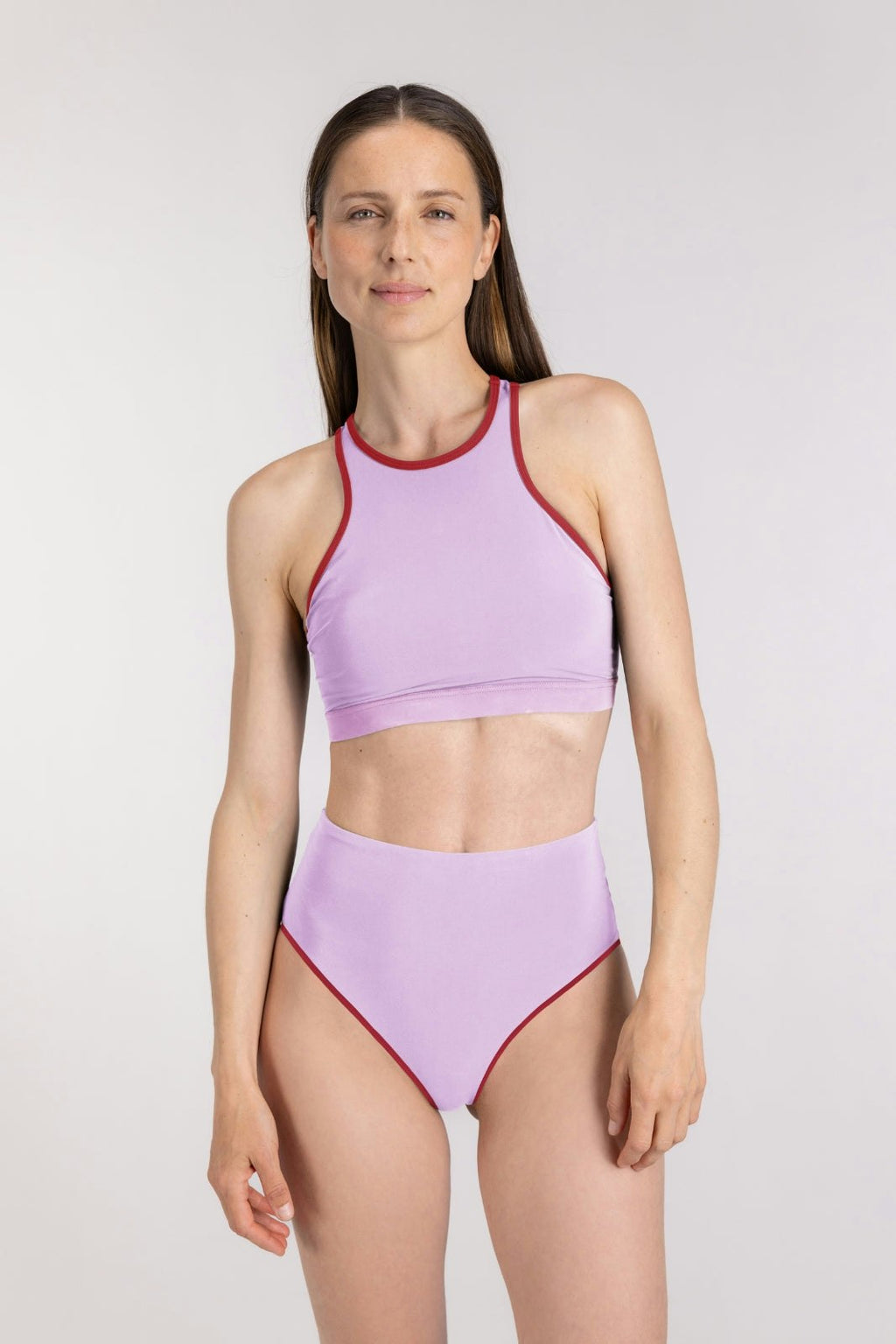Bikini Top Racerfront Tie ― Lilac / Red