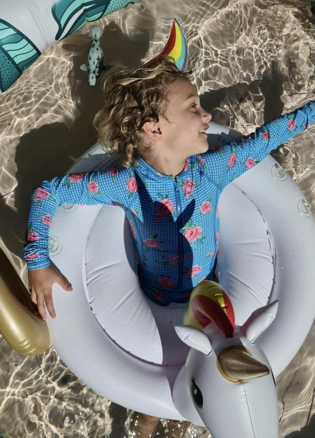 Long sleeve surf swimsuit with matching Beach Hat - Vacation Time print